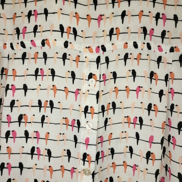 Women's LS Spring Flowy Office Career Button Down Birds Parrot Print Shirt Sz 1X - Picture 9 of 10
